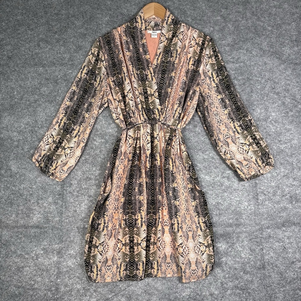 BAR III Mini Dress Size Large With Pockets Peach Black Snake Print Long Sleeve